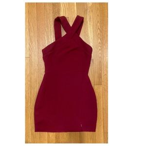Bec & Bridge Burgundy Red Cocktail Halter Crossover Mini Dress AUS 10
